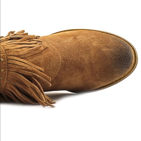 Distressed Fringe Western Harness Suede Ankle Boot - Picture 5 of 7